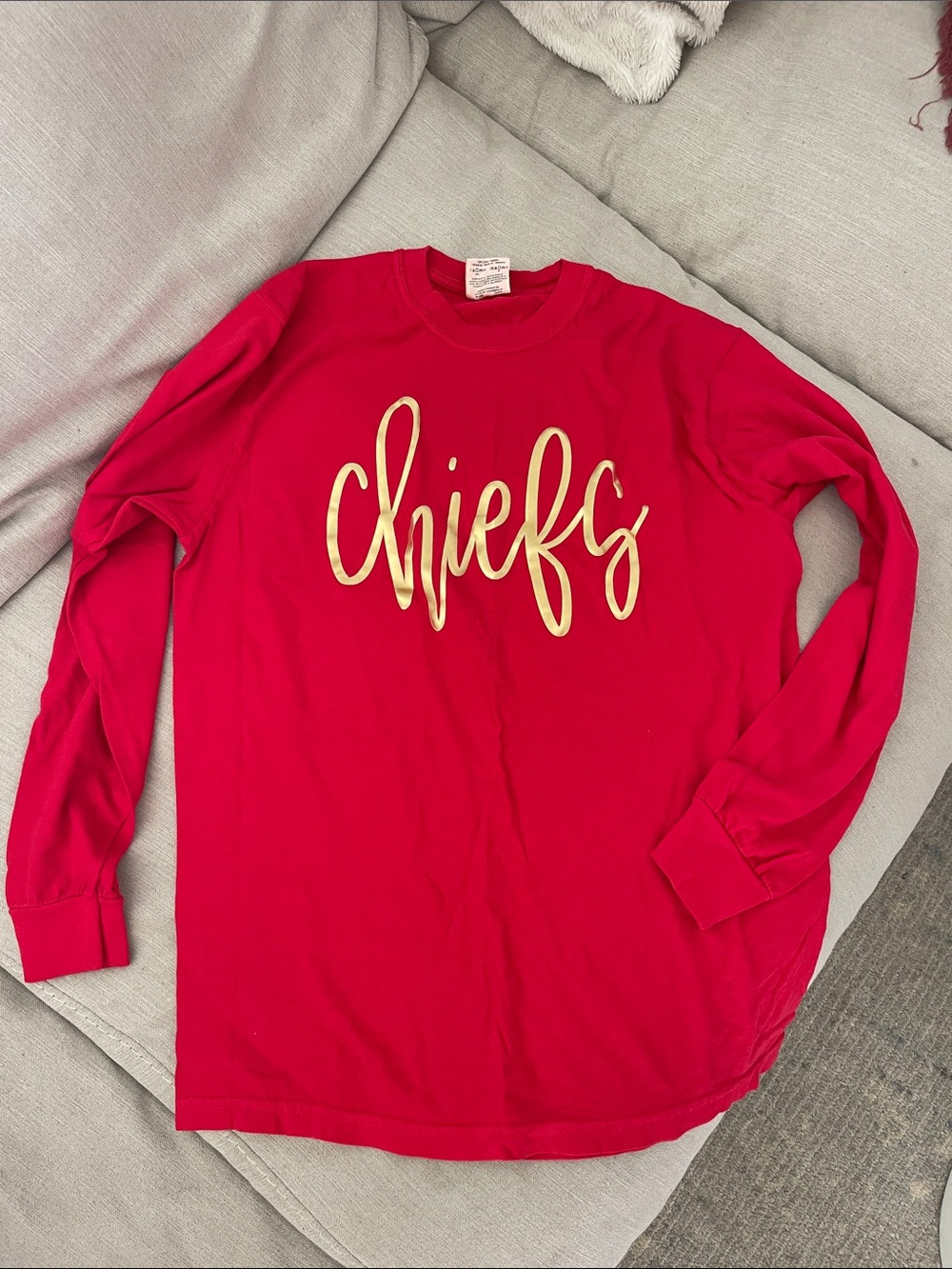 Red 'Chiefs' Long Sleeve Tee with Gold Script